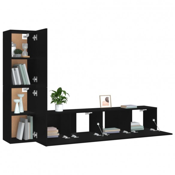 Ensemble de meubles TV 4 pcs Noir Bois d'ingénierie