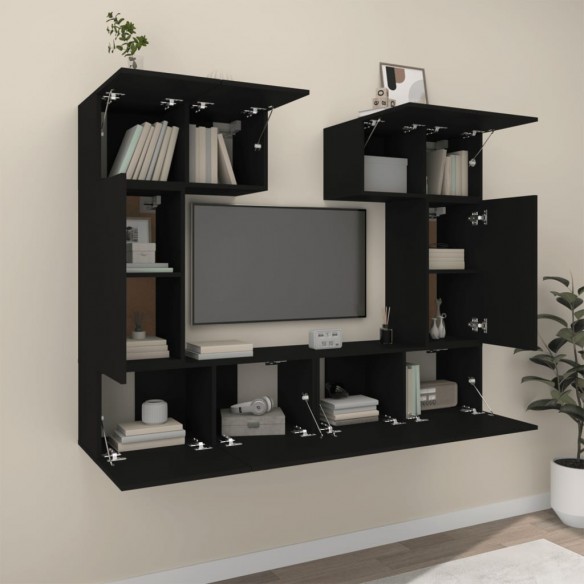 Ensemble de meubles TV 6 pcs Noir Bois d'ingénierie