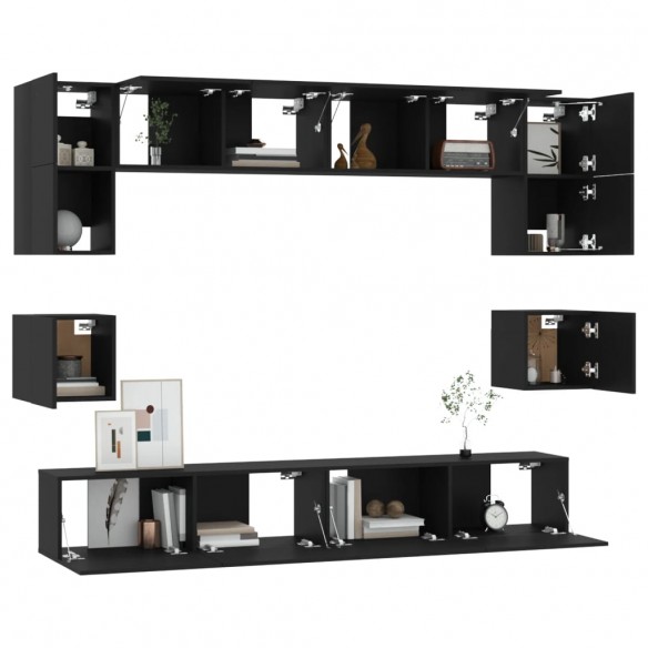 Ensemble de meubles TV 8 pcs Noir Bois d'ingénierie