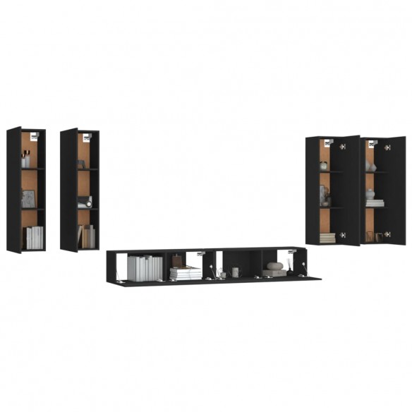 Ensemble de meubles TV 6 pcs Noir Bois d'ingénierie