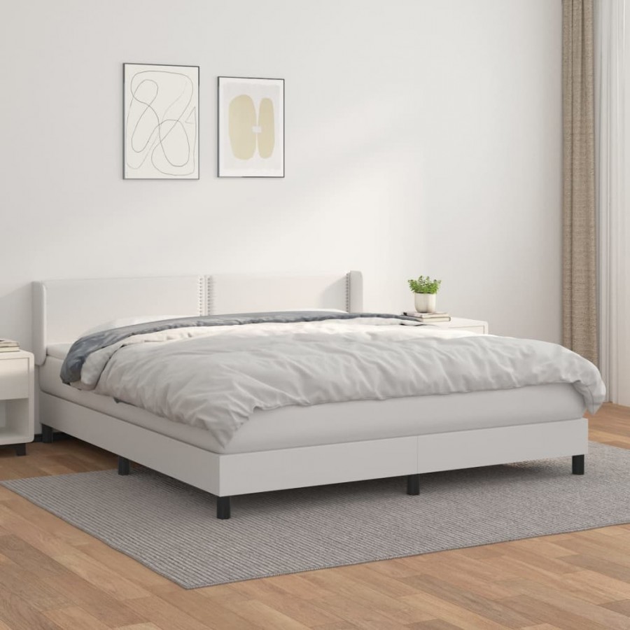 Cadre de lit avec matelas Blanc 160x200cm Similicuir