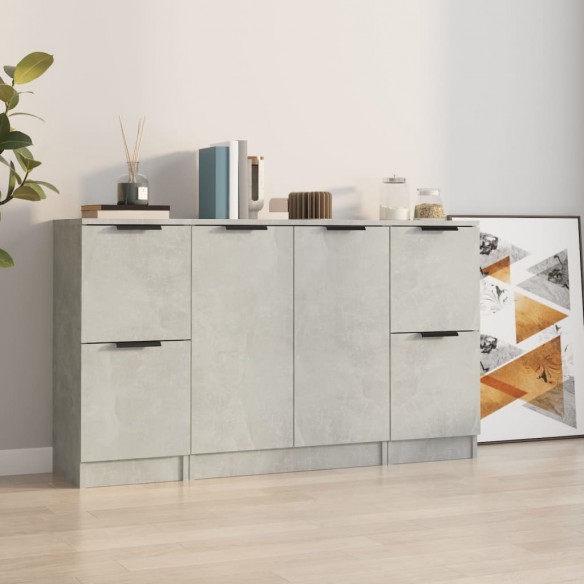 Buffets 3 pcs gris béton bois d'ingénierie