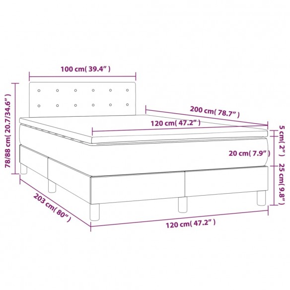 Cadre de lit avec matelas et LED Blanc 120x200 cm