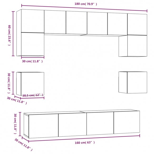 Ensemble de meubles TV 8 pcs Chêne sonoma Bois d'ingénierie