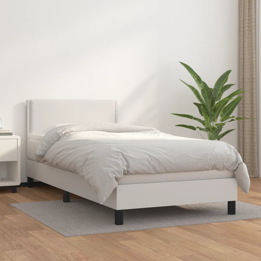 Cadre de lit avec matelas Blanc 90x200 cm Similicuir