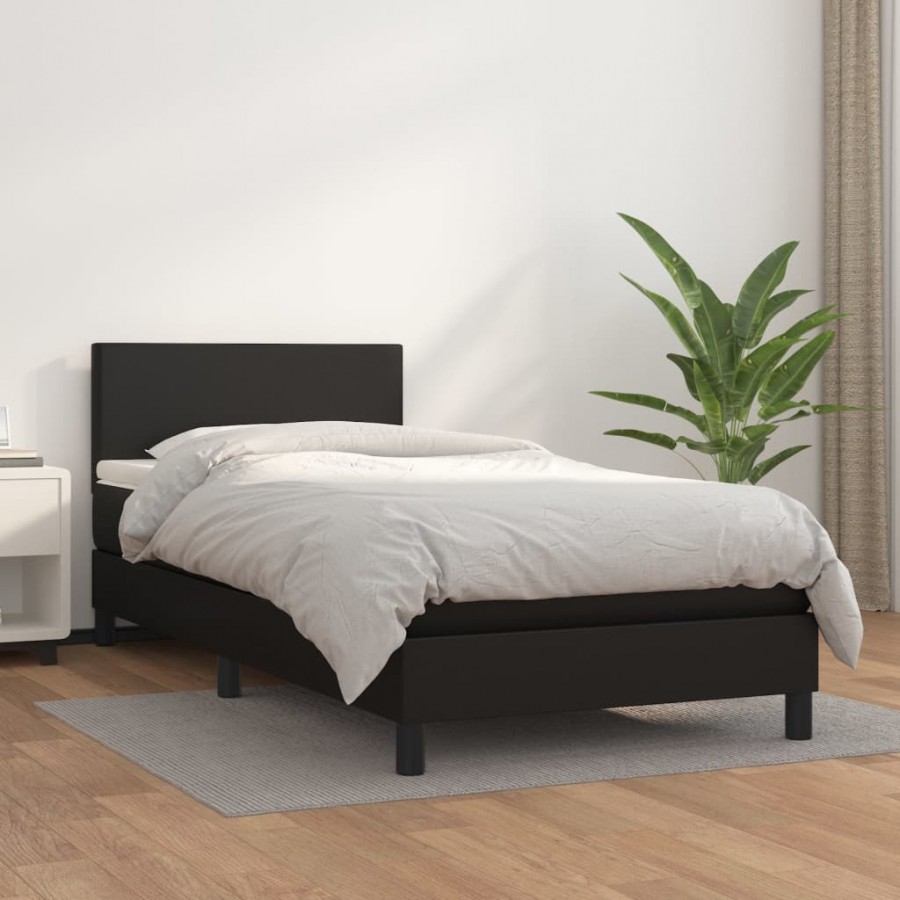 Cadre de lit avec matelas Noir 90x200 cm Similicuir