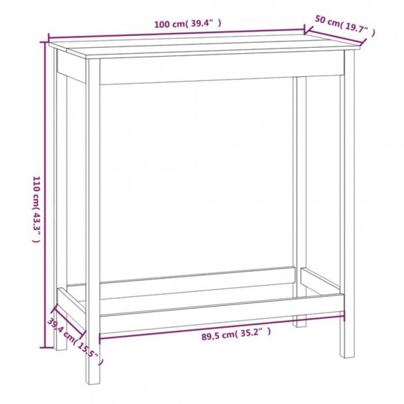 Table de bar blanc 100x50x110 cm bois massif de pin