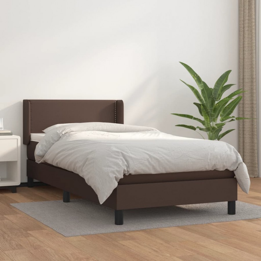 Cadre de lit avec matelas Marron 90x200cm Similicuir