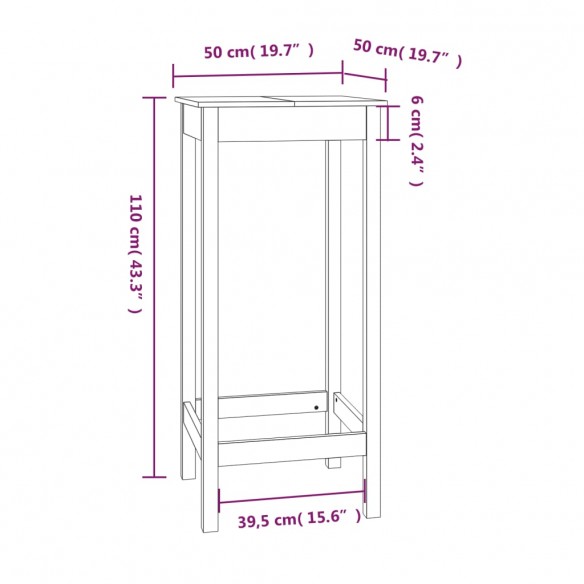 Table de bar Noir 50x50x110 cm Bois massif de pin