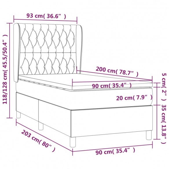 Cadre de lit avec matelas Bleu 90x200 cm Tissu