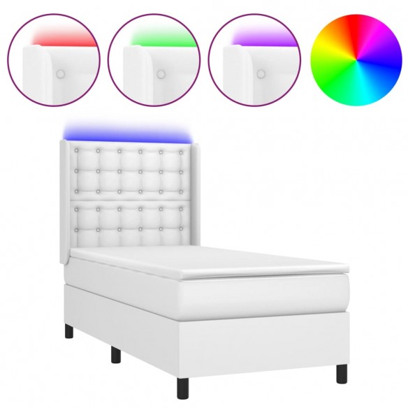 Cadre de lit matelas LED Blanc 90x200cm Similicuir