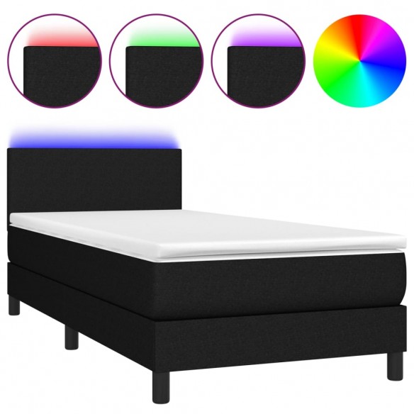 Cadre de lit avec matelas et LED Noir 90x200cm Tissu