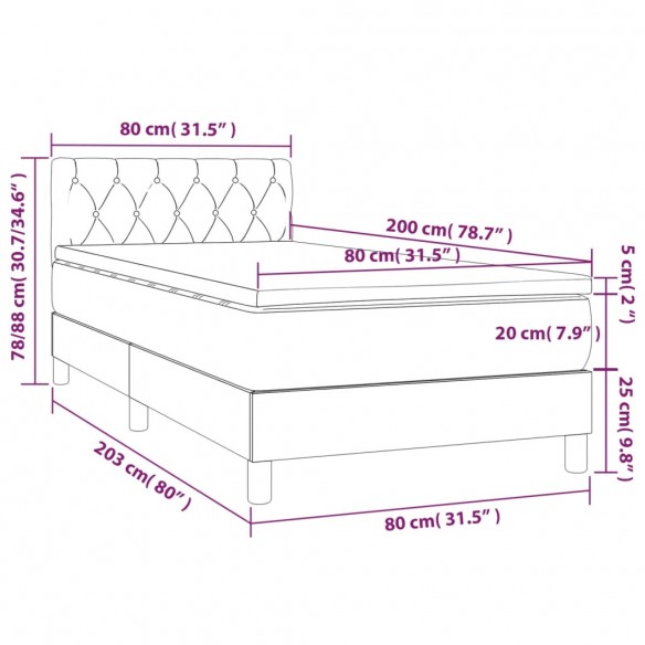 Cadre de lit avec matelas Taupe 80x200 cm Tissu