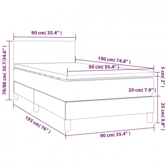 Cadre de lit avec matelas Noir 90x190 cm Tissu