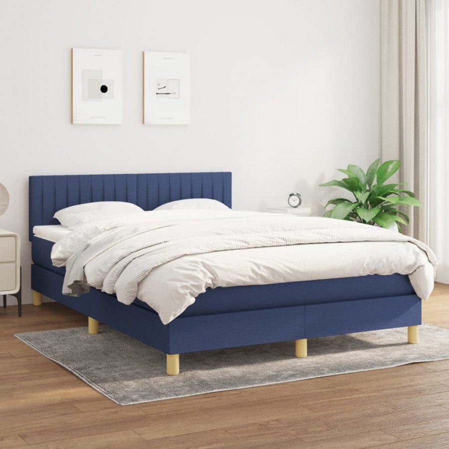 Cadre de lit avec matelas Bleu 140x190 cm Tissu