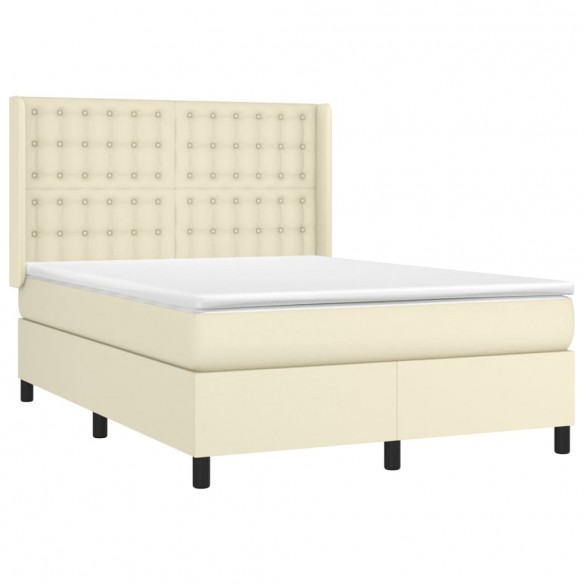 Cadre de lit avec matelas Crème 140x190cm Similicuir