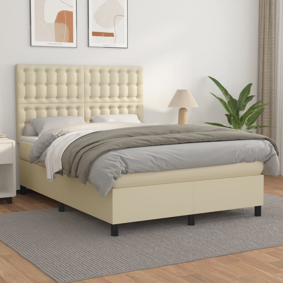 Cadre de lit avec matelas Crème 140x190cm Similicuir