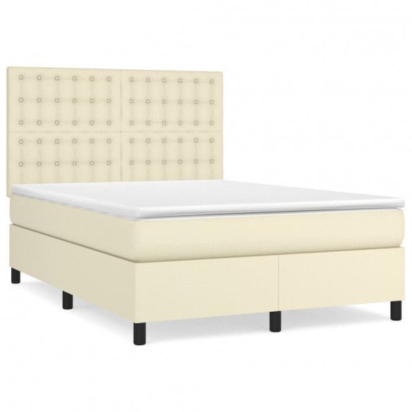 Cadre de lit avec matelas Crème 140x190cm Similicuir