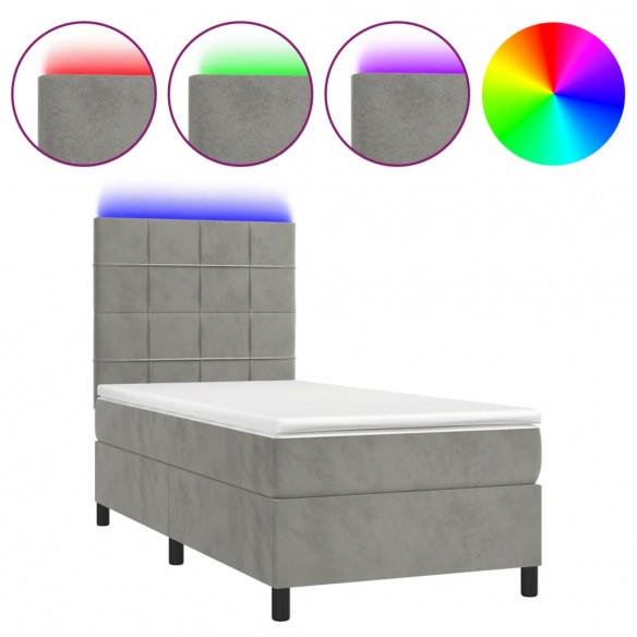 Cadre de lit et matelas et LED Gris clair 90x200 cm