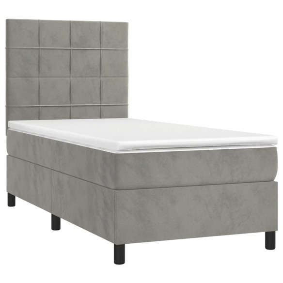 Cadre de lit et matelas et LED Gris clair 90x200 cm