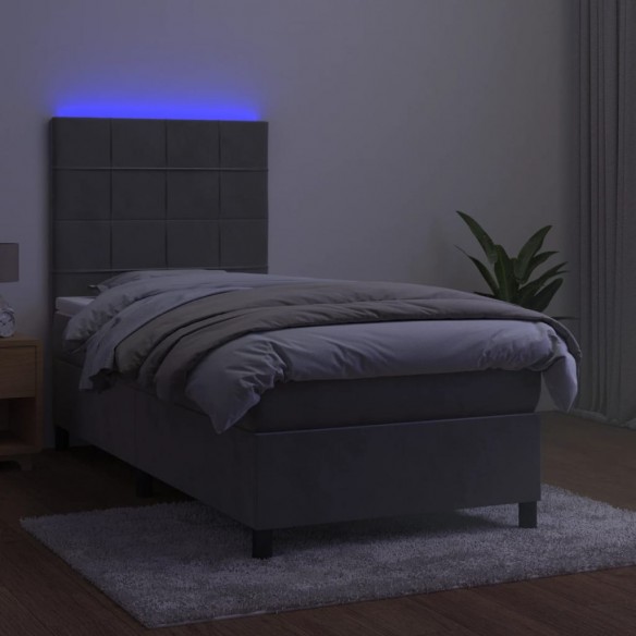 Cadre de lit et matelas et LED Gris clair 90x200 cm