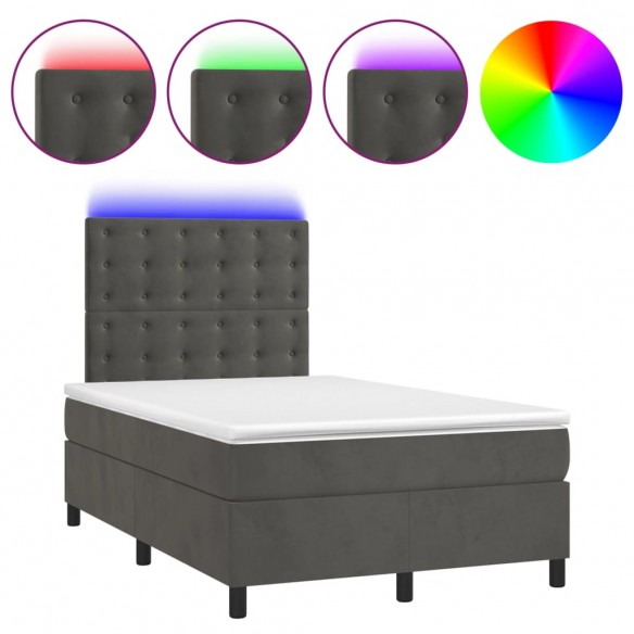 Cadre de lit matelas et LED Gris foncé 120x200 cm