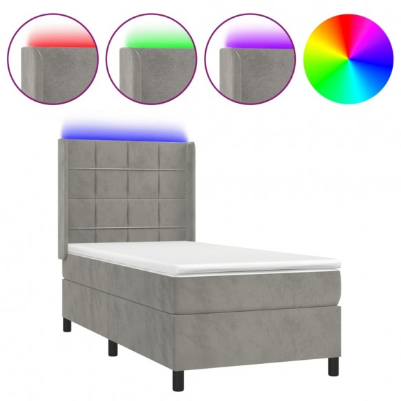 Cadre de lit matelas LED Gris clair 90x190cm Velours