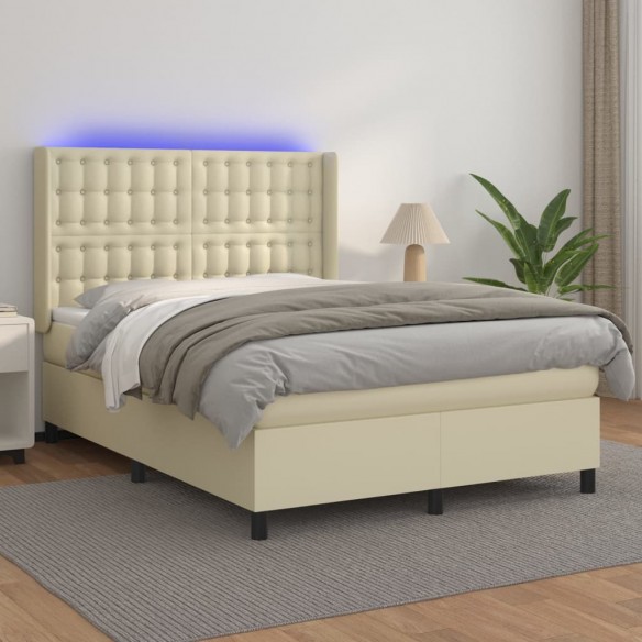 Cadre de lit matelas LED Crème 140x190 cm Similicuir