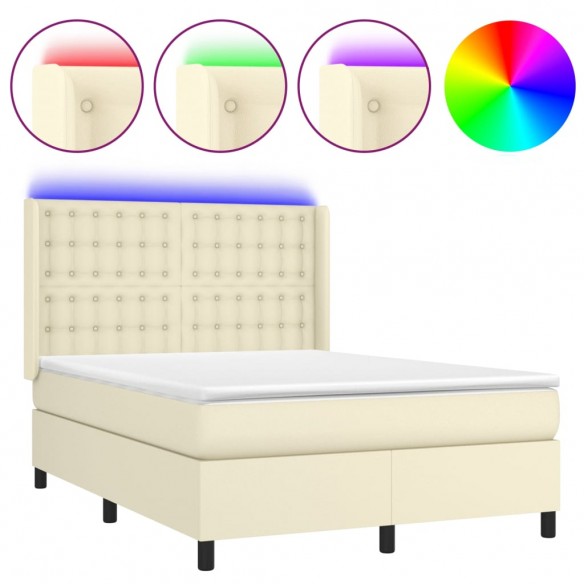 Cadre de lit matelas LED Crème 140x190 cm Similicuir