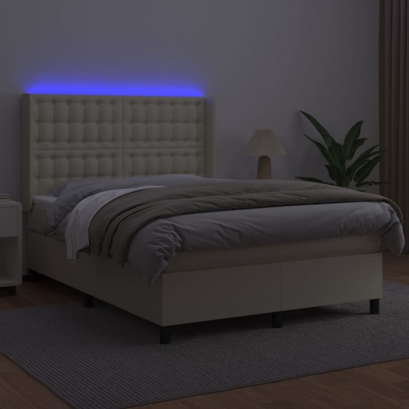 Cadre de lit matelas LED Crème 140x190 cm Similicuir