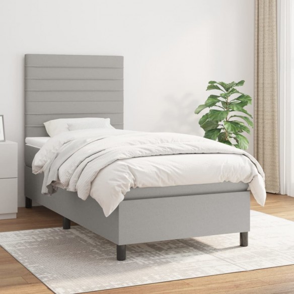 Cadre de lit avec matelas Gris clair 80x200 cm Tissu