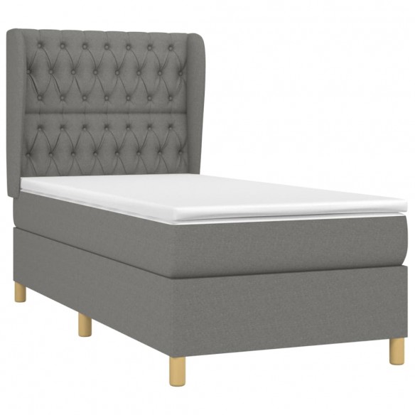 Cadre de lit et matelas Gris foncé 90x190 cm Tissu