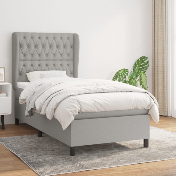 Cadre de lit et matelas Gris clair 90x190 cm Tissu