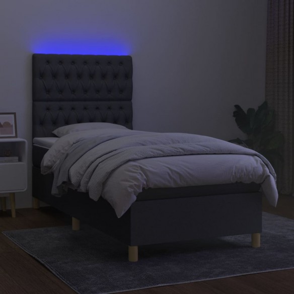 Cadre de lit et matelas et LED Gris foncé 90x190cm