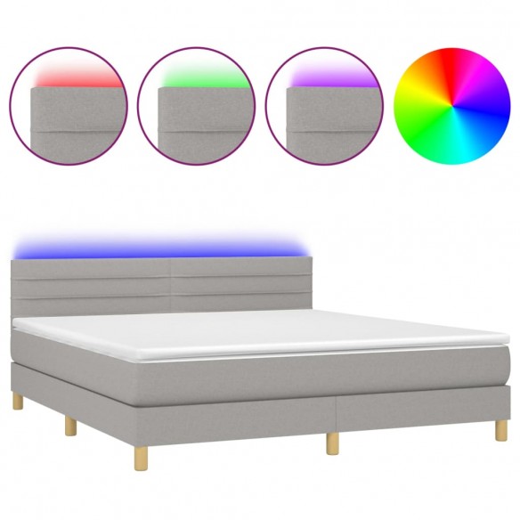 Cadre de lit matelas et LED Gris clair 160x200 cm