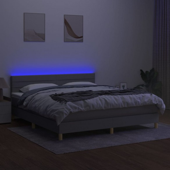 Cadre de lit matelas et LED Gris clair 160x200 cm