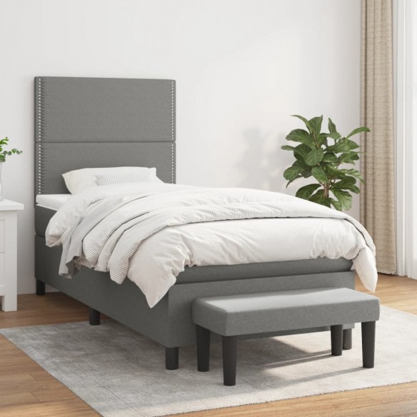 Cadre de lit et matelas Gris foncé 90x190 cm Tissu