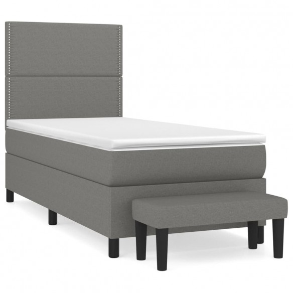 Cadre de lit et matelas Gris foncé 90x190 cm Tissu