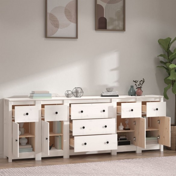 Buffet Blanc 230x35x80 cm Bois massif de pin