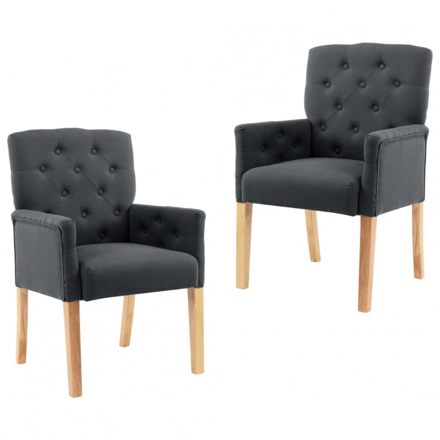 Chaises à manger avec accoudoirs lot de 2 gris tissu