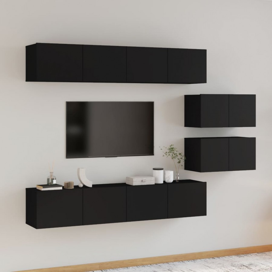 Ensemble de meubles TV 6 pcs Noir Bois d'ingénierie