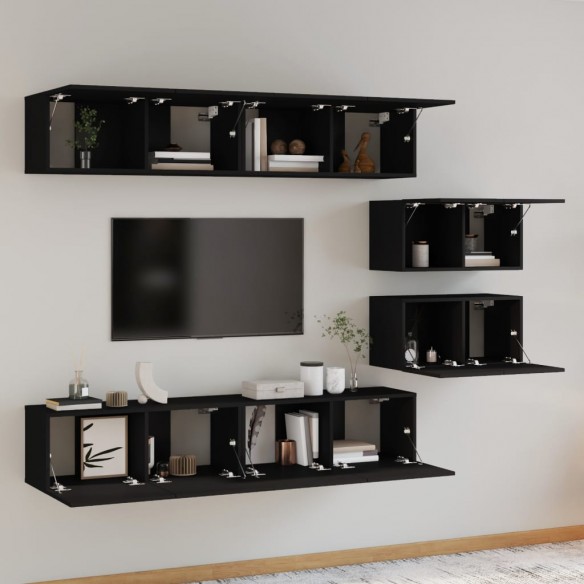 Ensemble de meubles TV 6 pcs Noir Bois d'ingénierie