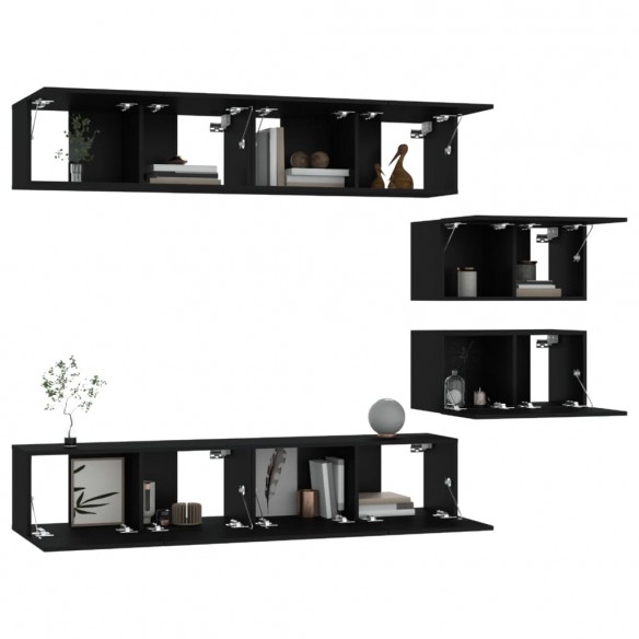 Ensemble de meubles TV 6 pcs Noir Bois d'ingénierie