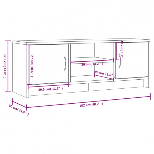 Meuble TV blanc 102x30x37,5 cm bois d'ingénierie