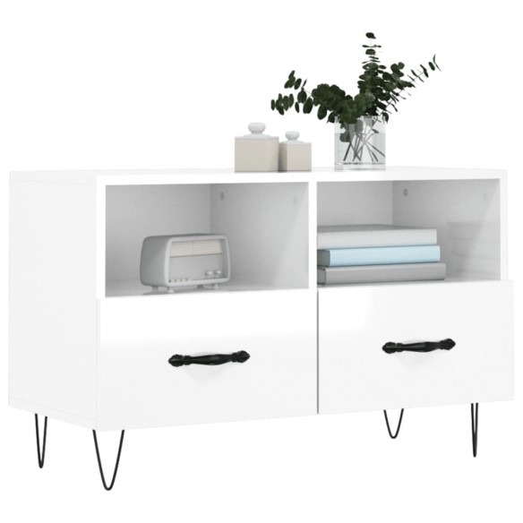 Meuble TV Blanc brillant 80x36x50 cm Bois d'ingénierie