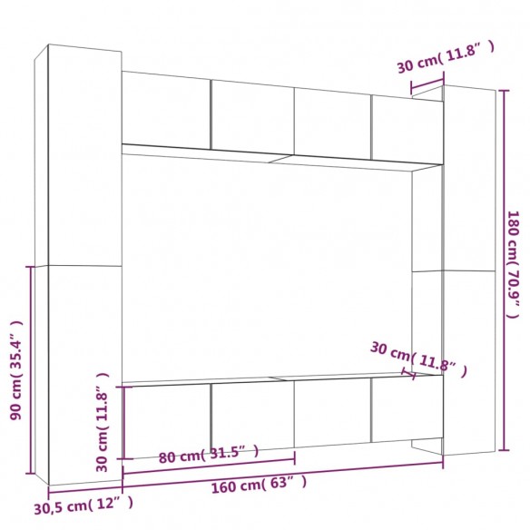 Ensemble de meubles TV 8 pcs Chêne marron Bois d'ingénierie