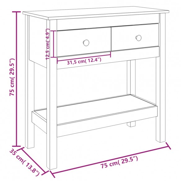 Table console Blanc 75x35x75 cm Bois massif de pin