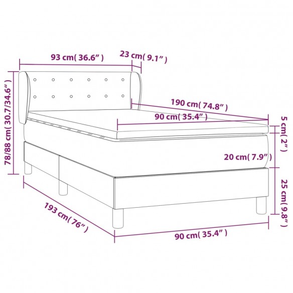 Cadre de lit avec matelas Noir 90x190 cm Similicuir