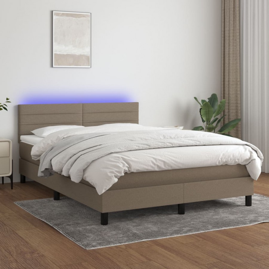 Cadre de lit avec matelas LED Taupe 140x190 cm Tissu