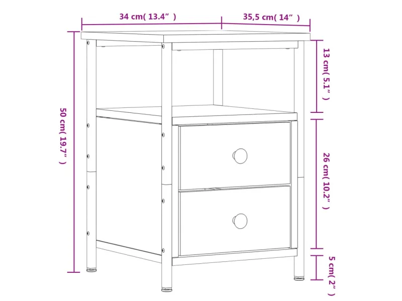 Table de chevet noir 34x35,5x50 cm bois d’ingénierie